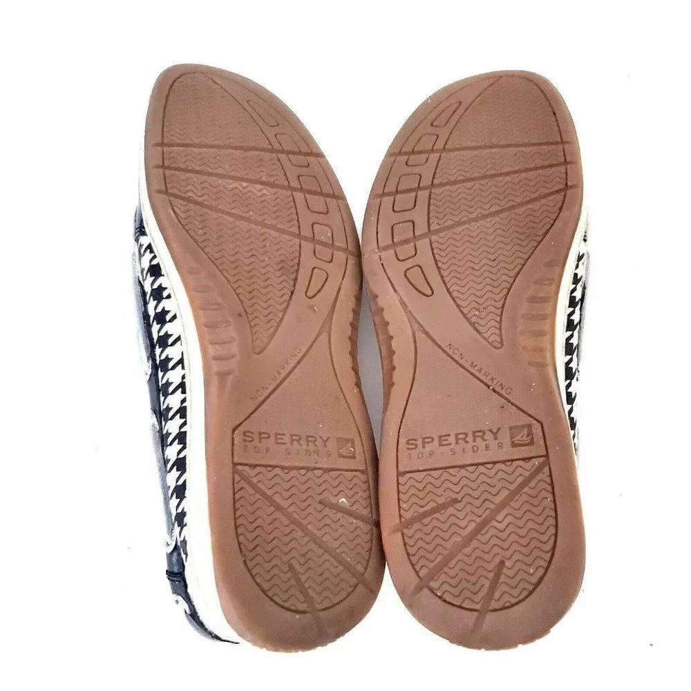 Sperry Top Sider Women’s Size 6.5‎ Boat Shoes Loafers Black & Silver Houndstooth